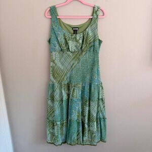 Y2K BLUE AND GREEN BELIEVE FLORAL PATCHWORK MIDI DRESS